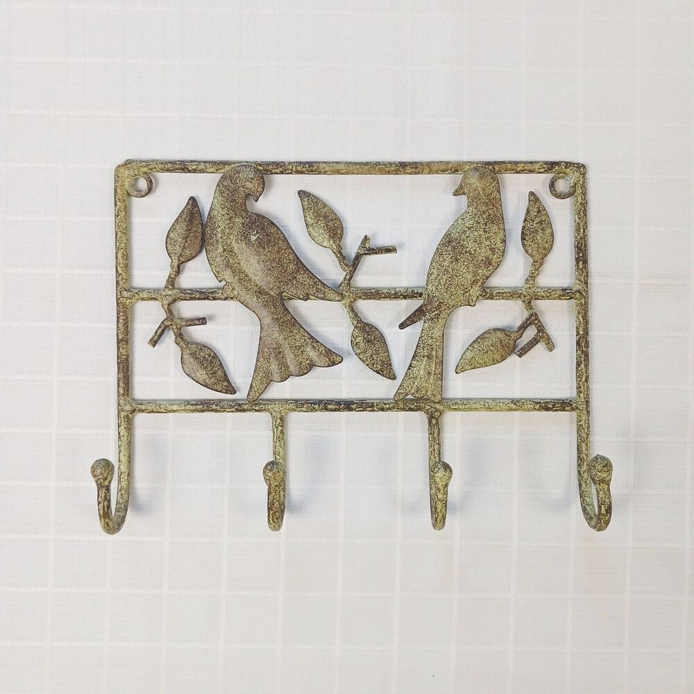 Metal Bird Wall Hook Brown w/Distressed Accents Rustic 4 Hooks